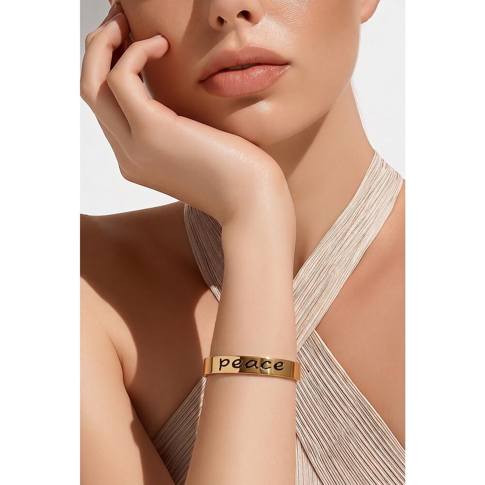 The Seraphina Peace Cuff – Polished Gold Inspirational Statement Bracelet - Picture 2 of 2
